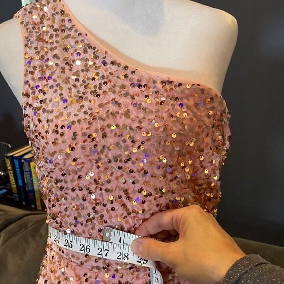 Women’s One Shoulder Pink Sequined Formal Prom Dress Long Leg Slit Size S NWOT - Picture 10 of 11